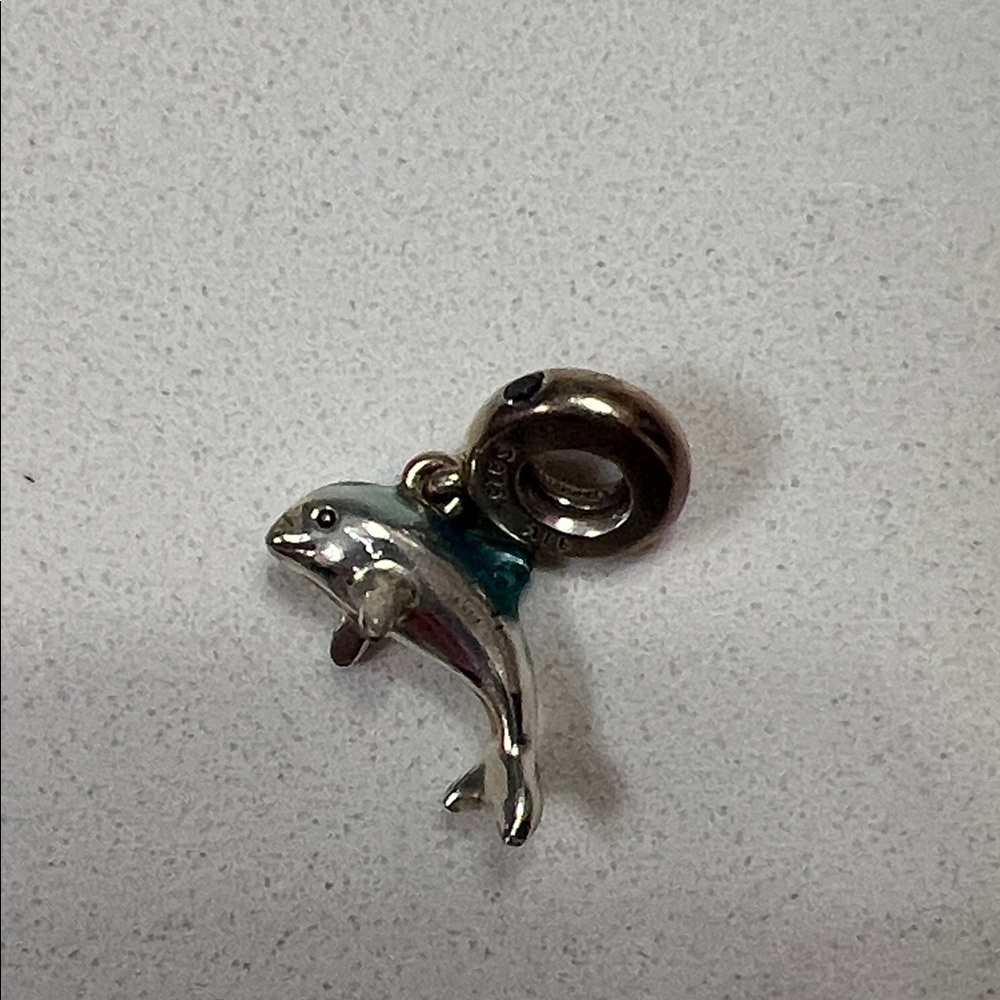 Pandora charm Sterling Dolphin Charm Pendant with Teal Enamel Accent